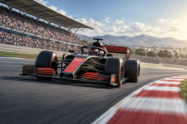Formula 1 car driving on a circuit during a grand prix weekend