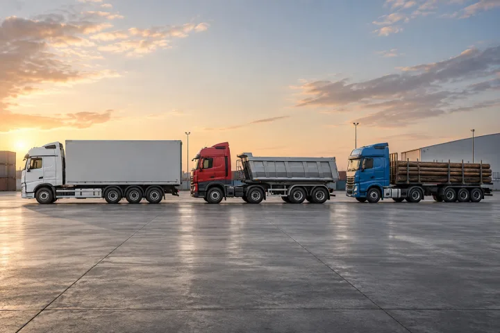 Vergleichende Illustration generischer Lkw mit unterschiedlichen Achskonfigurationen