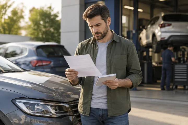 Owner compares a repair quote with the costs of changing cars next to their vehicle.