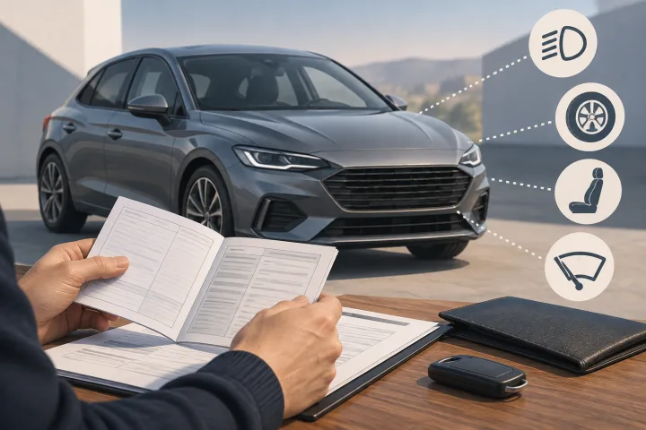 Generisches Auto neben Fahrzeugdokumentation.