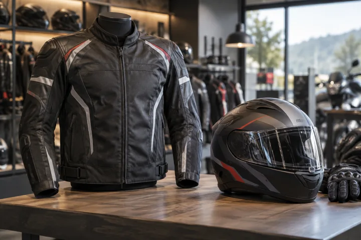 Deux vêtements de moto comparés sur un comptoir