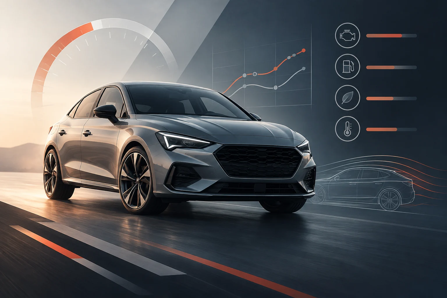 Abstract diagram of a car and vehicle data