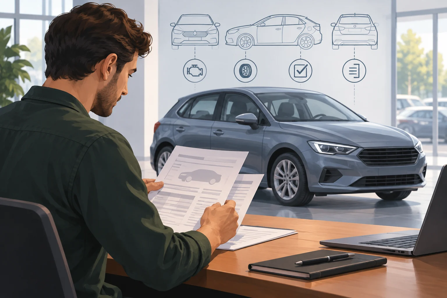 A person consults car documentation