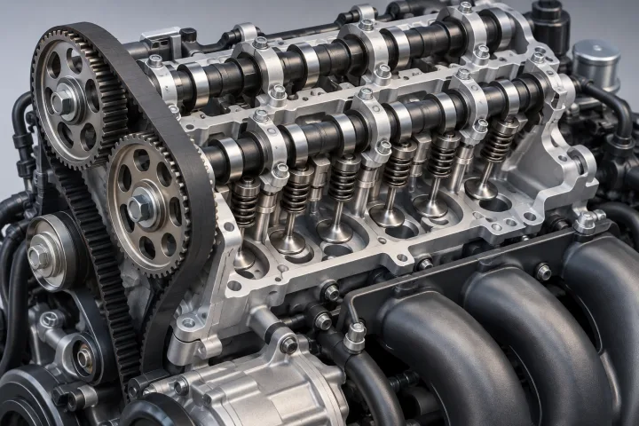 Illustration technique des soupapes et du mécanisme de distribution d'un moteur de voiture