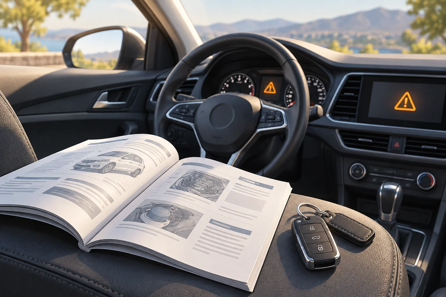 Manuale dell'auto consultato accanto al quadro strumenti