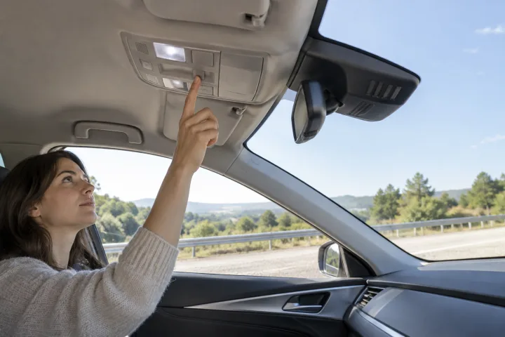 Innenraum eines modernen Autos, das an einer sicheren Seitenstreife steht