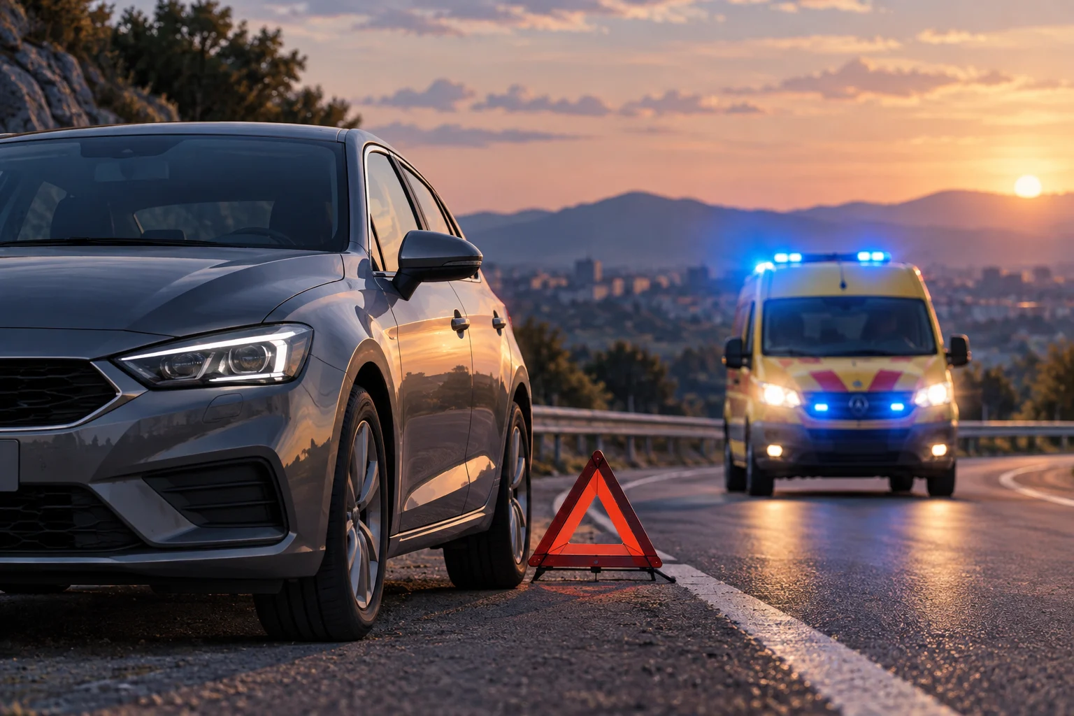 Auto generica accanto a una rappresentazione di un servizio di emergenza