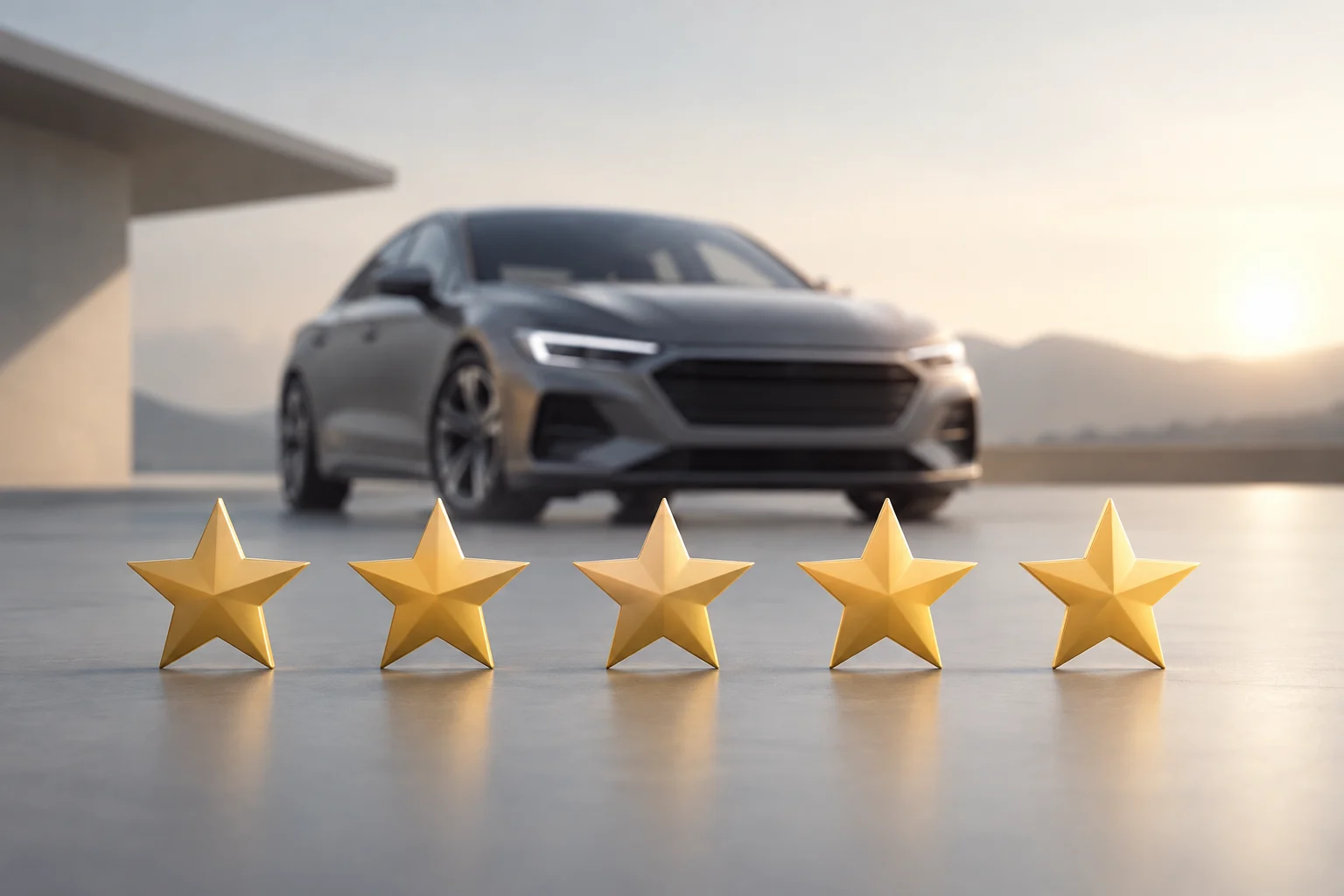Escala de cinco estrelas de segurança com um carro genérico de fundo