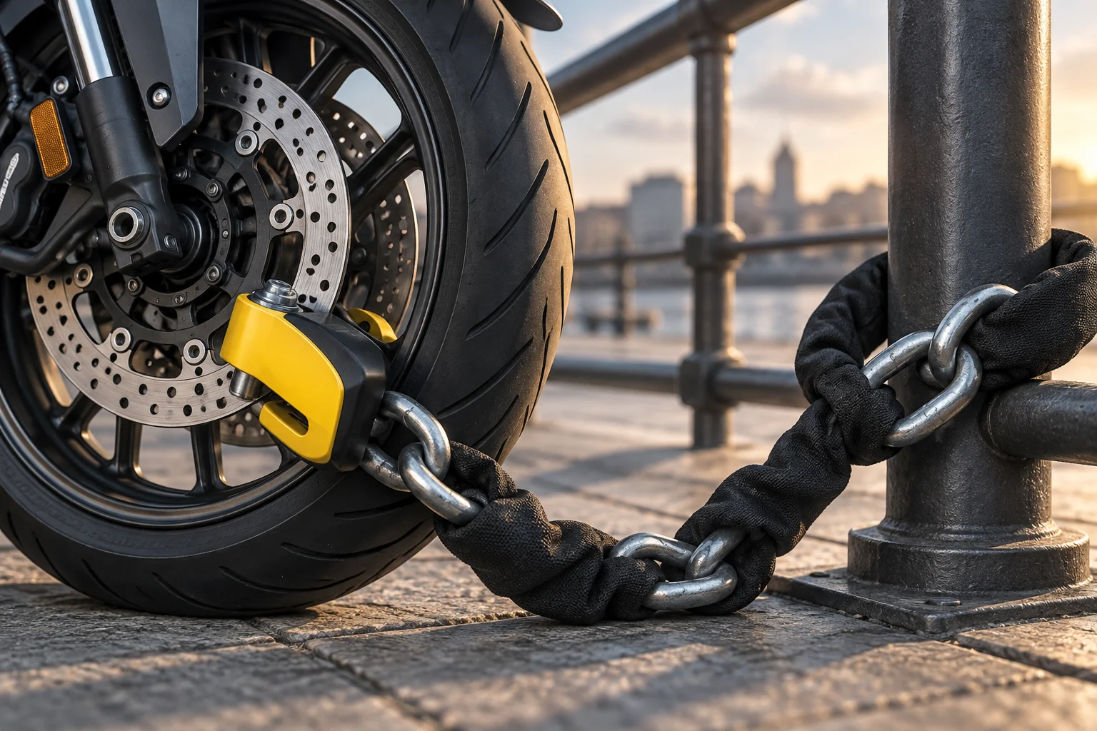 Bremsscheibenschloss und Diebstahlschutzkette für Motorrad