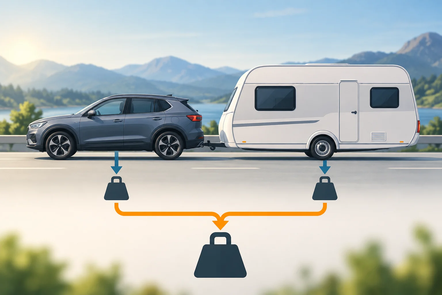 Diagramme de la somme des masses d’une voiture et d’une caravane