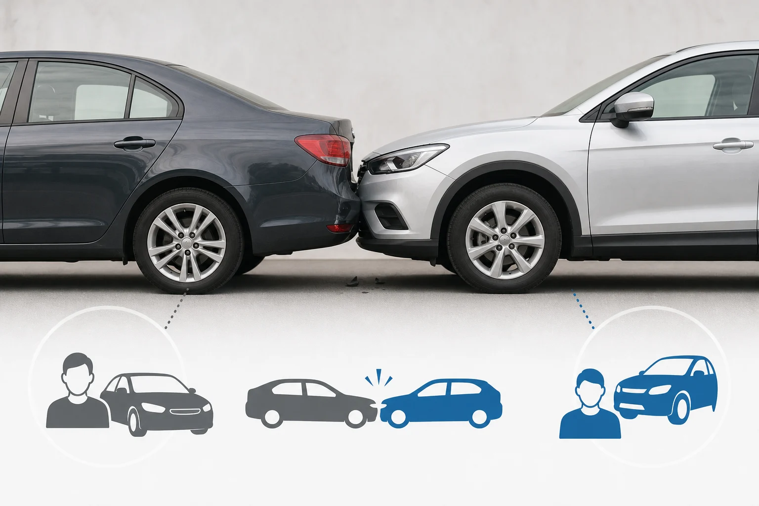 Due auto dopo una lieve collisione che rappresentano la responsabilità verso terzi