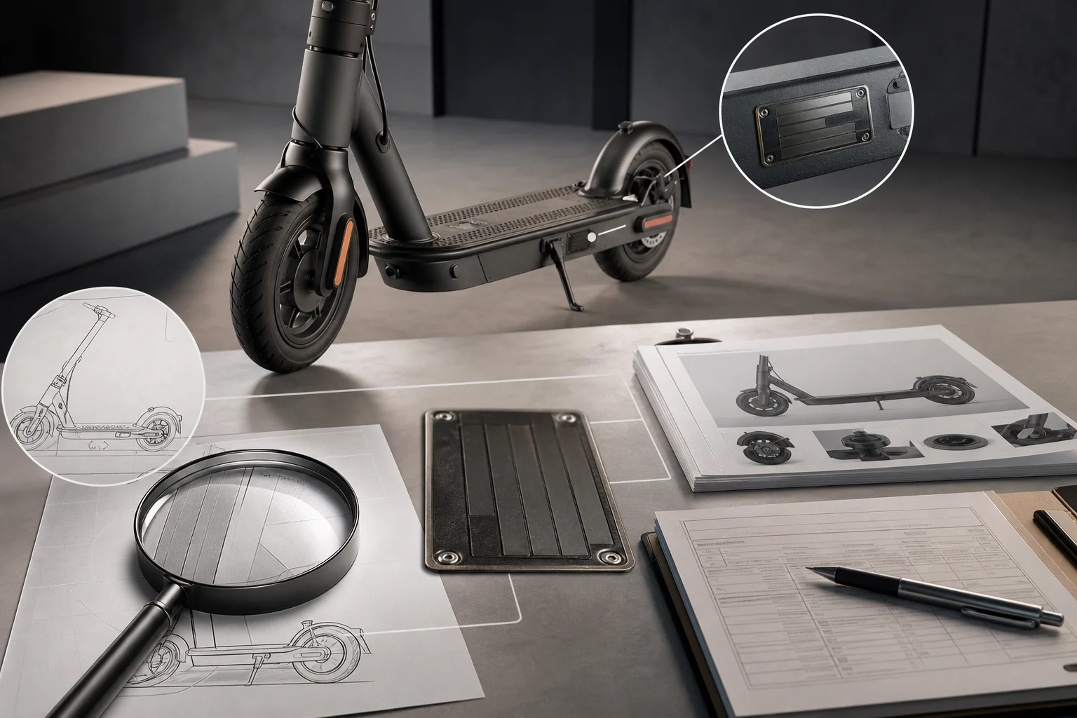 Electric scooter and generic documents arranged to compare its identification