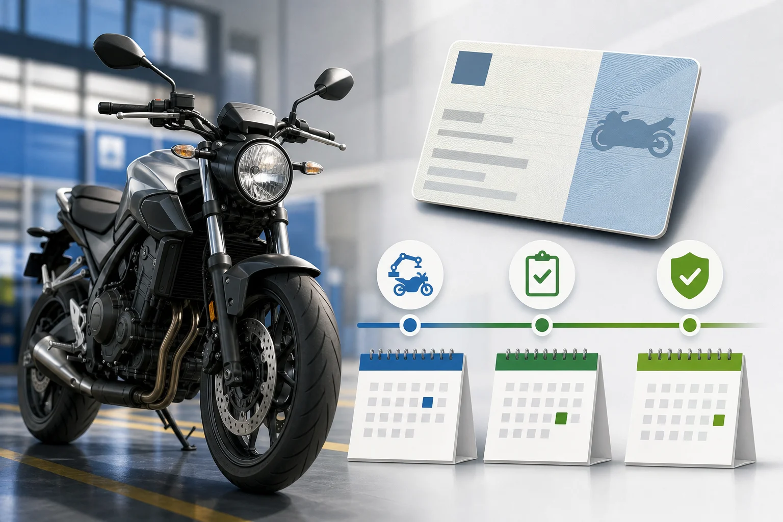 Motocicletta e calendario che distinguono la prima immatricolazione dalla data di validità dell’ITV