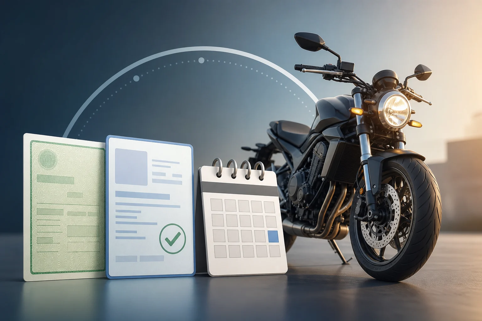 Documenti di una moto organizzati per distinguere immatricolazione, ispezione e scadenza dell’ITV