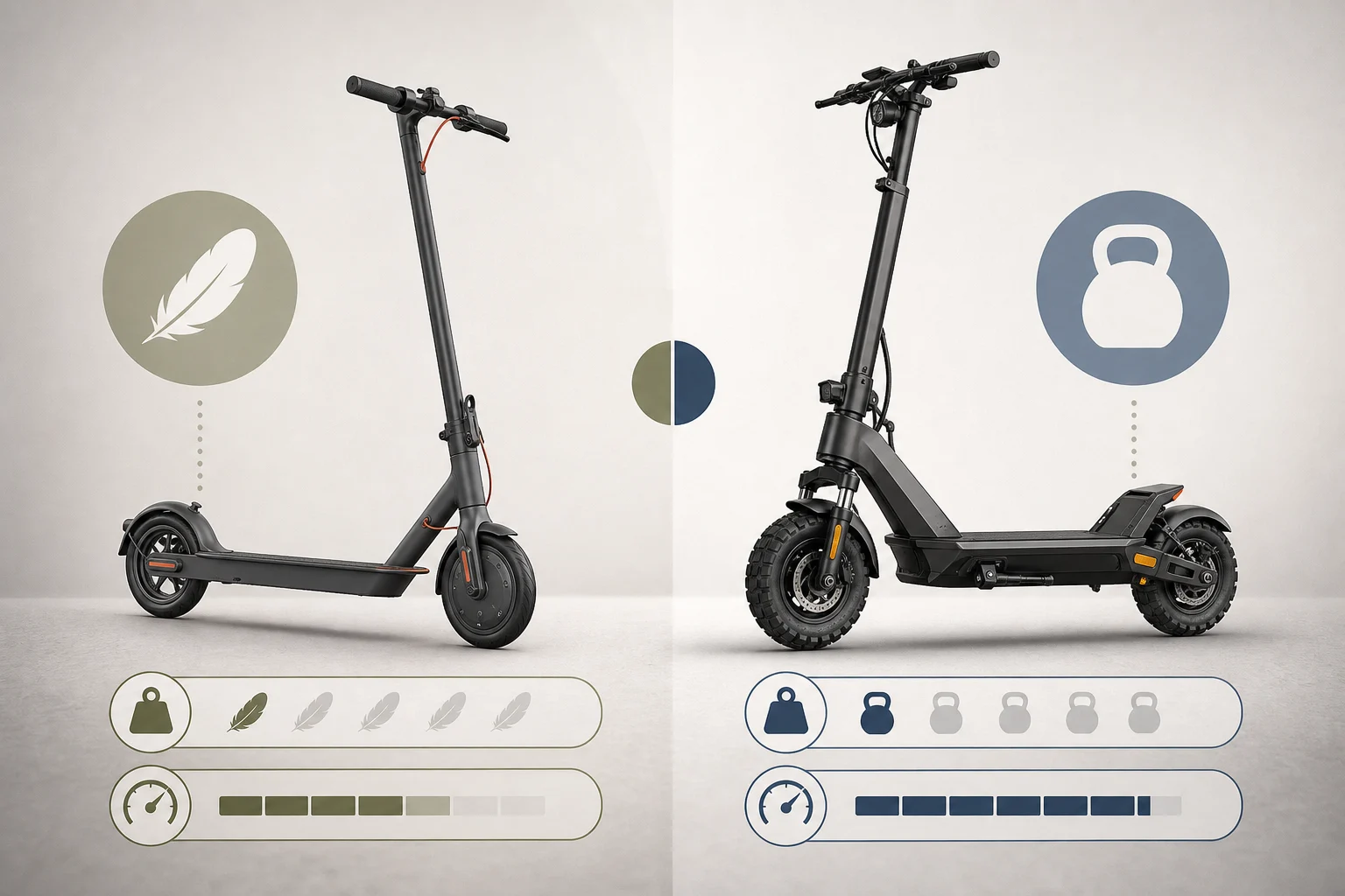 Comparaison visuelle entre une trottinette électrique légère et une autre plus lourde pour expliquer leur classification.